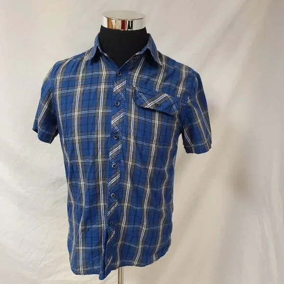 Realtree Mens Small Blue stripe Short Sleeve Button Up Shirt - Picture 6 of 10